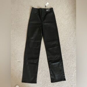Express Faux leather straight leg jeans.